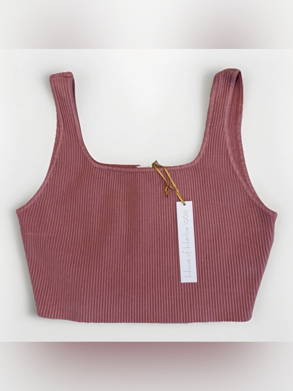 NWT HOUSE OF HARLOW Crop Compression Tank Knit Top Large L Pink Ribbed Stretch